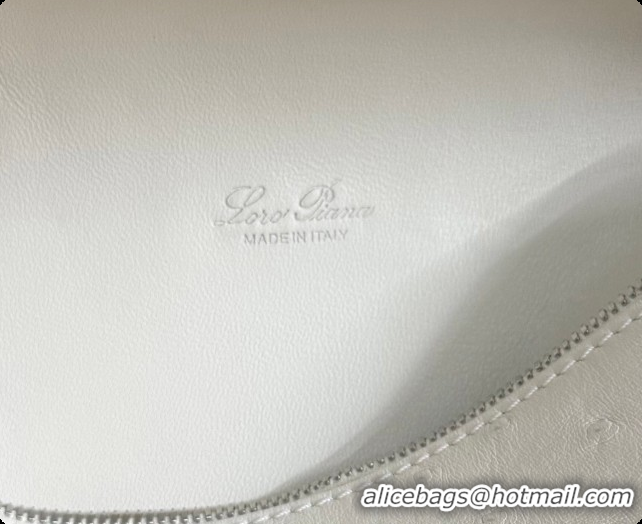 Luxury Loro Piana LP Extra Pocket Pouch L19 in Ostrich Embossed Leather White/Silver 2026 FAI8393