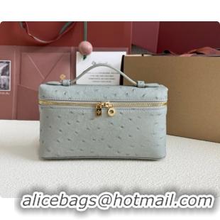 Good Looking Loro Piana LP Extra Pocket Pouch L19 in Ostrich Embossed Leather Eucalyptus/Gold 2026 FAI8393