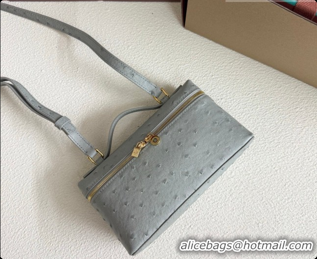 Good Looking Loro Piana LP Extra Pocket Pouch L19 in Ostrich Embossed Leather Eucalyptus/Gold 2026 FAI8393