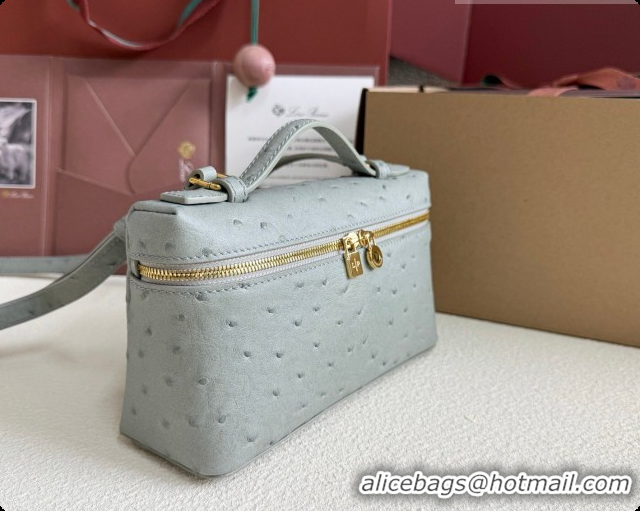 Good Looking Loro Piana LP Extra Pocket Pouch L19 in Ostrich Embossed Leather Eucalyptus/Gold 2026 FAI8393