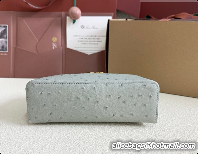 Good Looking Loro Piana LP Extra Pocket Pouch L19 in Ostrich Embossed Leather Eucalyptus/Gold 2026 FAI8393