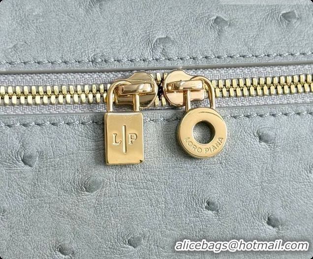 Good Looking Loro Piana LP Extra Pocket Pouch L19 in Ostrich Embossed Leather Eucalyptus/Gold 2026 FAI8393