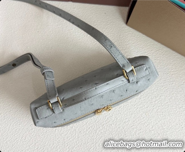 Good Looking Loro Piana LP Extra Pocket Pouch L19 in Ostrich Embossed Leather Eucalyptus/Gold 2026 FAI8393