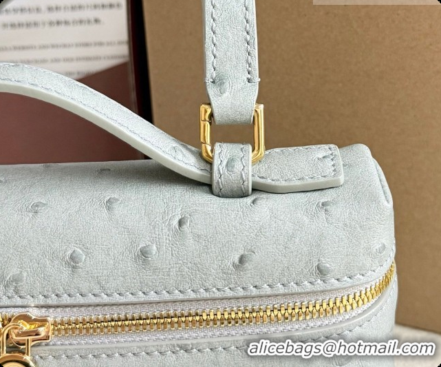 Good Looking Loro Piana LP Extra Pocket Pouch L19 in Ostrich Embossed Leather Eucalyptus/Gold 2026 FAI8393