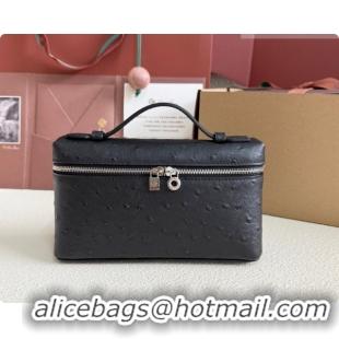 Good Product Loro Piana LP Extra Pocket Pouch L19 in Ostrich Embossed Leather Black/Silver 2026 FAI8393
