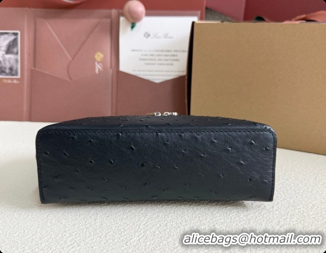 Good Product Loro Piana LP Extra Pocket Pouch L19 in Ostrich Embossed Leather Black/Silver 2026 FAI8393