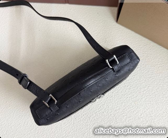 Good Product Loro Piana LP Extra Pocket Pouch L19 in Ostrich Embossed Leather Black/Silver 2026 FAI8393