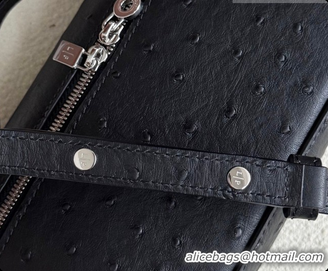 Good Product Loro Piana LP Extra Pocket Pouch L19 in Ostrich Embossed Leather Black/Silver 2026 FAI8393