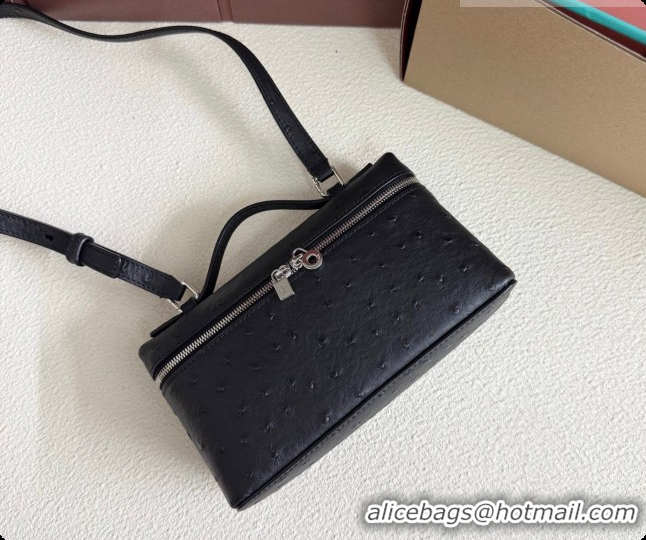 Good Product Loro Piana LP Extra Pocket Pouch L19 in Ostrich Embossed Leather Black/Silver 2026 FAI8393