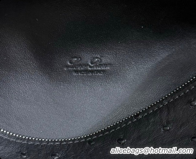 Good Product Loro Piana LP Extra Pocket Pouch L19 in Ostrich Embossed Leather Black/Silver 2026 FAI8393