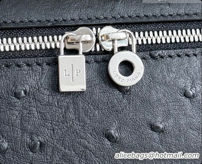 Good Product Loro Piana LP Extra Pocket Pouch L19 in Ostrich Embossed Leather Black/Silver 2026 FAI8393