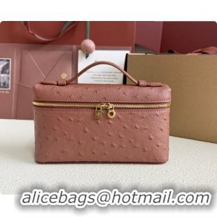 Shop Duplicate Loro Piana LP Extra Pocket Pouch L19 in Ostrich Embossed Leather Red Brick/Gold 2026 FAI8393