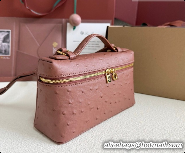 Shop Duplicate Loro Piana LP Extra Pocket Pouch L19 in Ostrich Embossed Leather Red Brick/Gold 2026 FAI8393