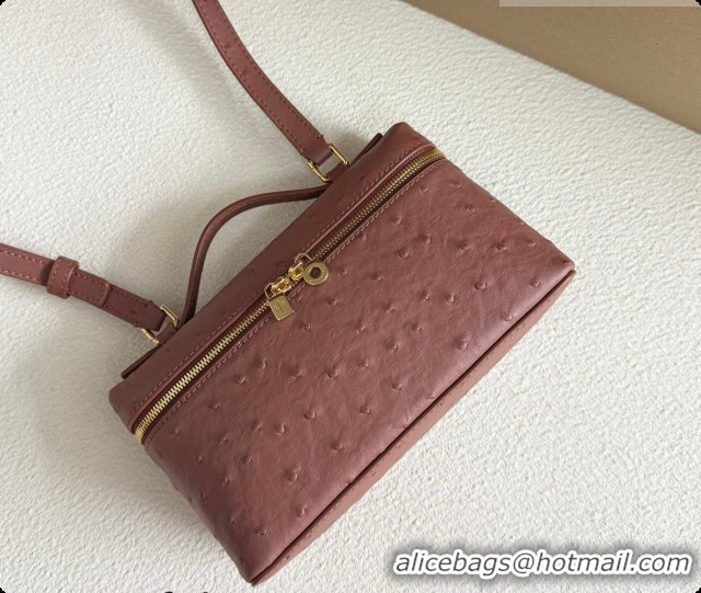 Shop Duplicate Loro Piana LP Extra Pocket Pouch L19 in Ostrich Embossed Leather Red Brick/Gold 2026 FAI8393