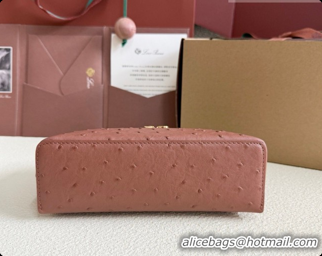 Shop Duplicate Loro Piana LP Extra Pocket Pouch L19 in Ostrich Embossed Leather Red Brick/Gold 2026 FAI8393