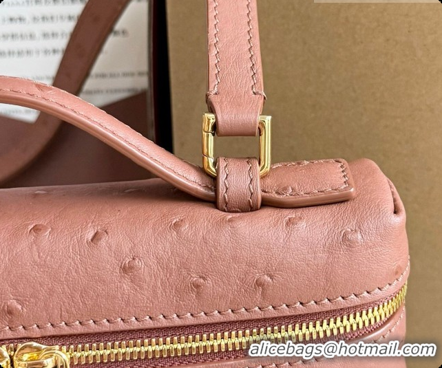 Shop Duplicate Loro Piana LP Extra Pocket Pouch L19 in Ostrich Embossed Leather Red Brick/Gold 2026 FAI8393