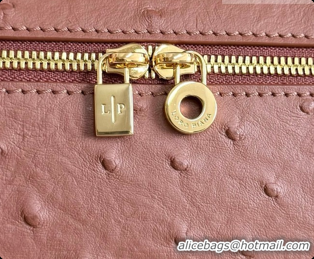 Shop Duplicate Loro Piana LP Extra Pocket Pouch L19 in Ostrich Embossed Leather Red Brick/Gold 2026 FAI8393