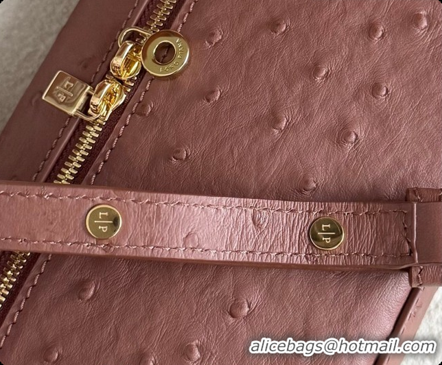 Shop Duplicate Loro Piana LP Extra Pocket Pouch L19 in Ostrich Embossed Leather Red Brick/Gold 2026 FAI8393