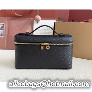 Best Quality Loro Piana LP Extra Pocket Pouch L19 in Ostrich Embossed Leather Black/Gold 2026 FAI8393