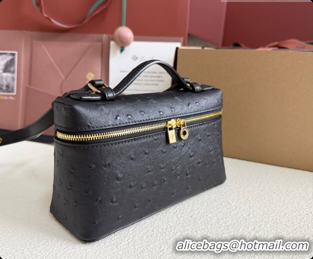 Best Quality Loro Piana LP Extra Pocket Pouch L19 in Ostrich Embossed Leather Black/Gold 2026 FAI8393