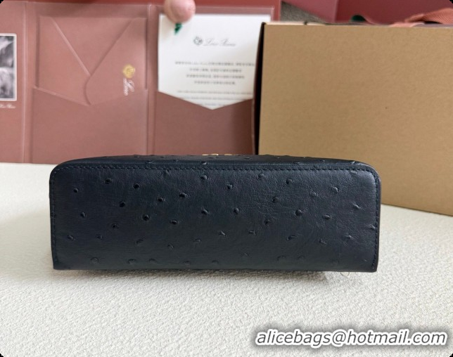 Best Quality Loro Piana LP Extra Pocket Pouch L19 in Ostrich Embossed Leather Black/Gold 2026 FAI8393