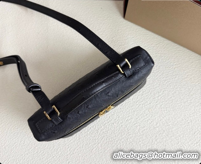 Best Quality Loro Piana LP Extra Pocket Pouch L19 in Ostrich Embossed Leather Black/Gold 2026 FAI8393