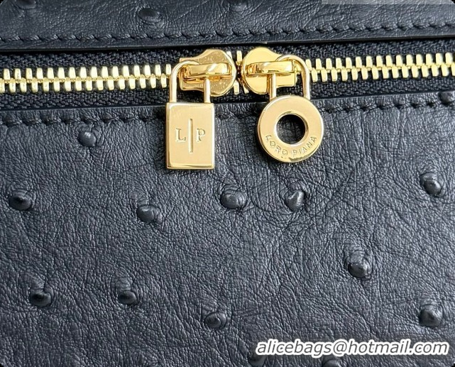 Best Quality Loro Piana LP Extra Pocket Pouch L19 in Ostrich Embossed Leather Black/Gold 2026 FAI8393