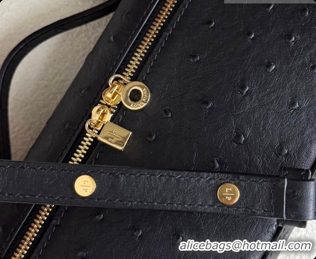 Best Quality Loro Piana LP Extra Pocket Pouch L19 in Ostrich Embossed Leather Black/Gold 2026 FAI8393