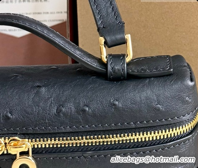 Best Quality Loro Piana LP Extra Pocket Pouch L19 in Ostrich Embossed Leather Black/Gold 2026 FAI8393