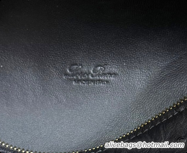Best Quality Loro Piana LP Extra Pocket Pouch L19 in Ostrich Embossed Leather Black/Gold 2026 FAI8393