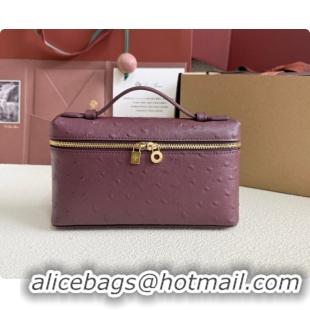 New Fashion Loro Piana LP Extra Pocket Pouch L19 in Ostrich Embossed Leather Burgundy/Gold 2026 FAI8393