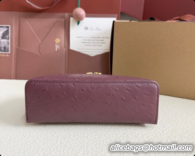 New Fashion Loro Piana LP Extra Pocket Pouch L19 in Ostrich Embossed Leather Burgundy/Gold 2026 FAI8393