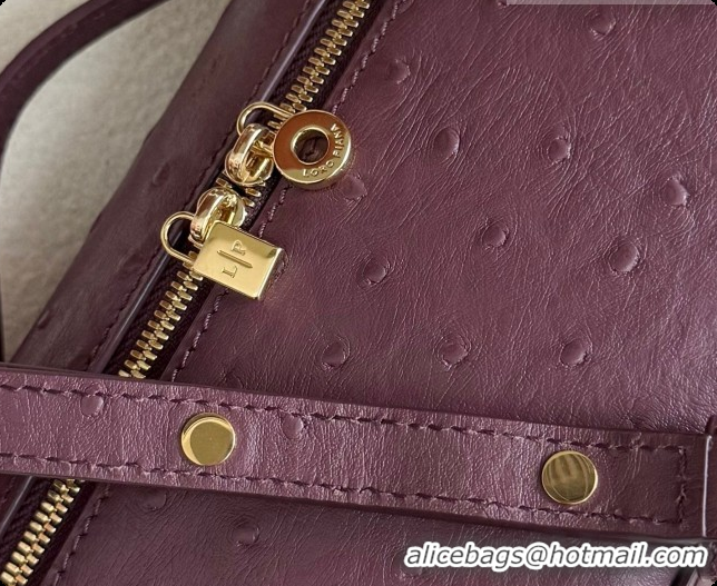 New Fashion Loro Piana LP Extra Pocket Pouch L19 in Ostrich Embossed Leather Burgundy/Gold 2026 FAI8393