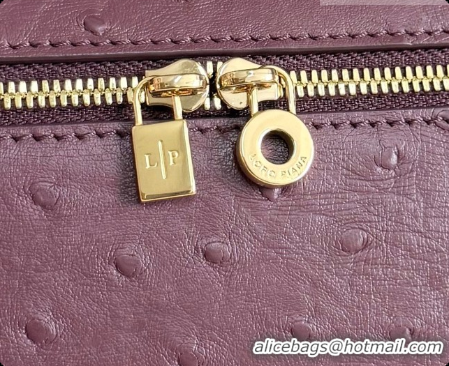New Fashion Loro Piana LP Extra Pocket Pouch L19 in Ostrich Embossed Leather Burgundy/Gold 2026 FAI8393