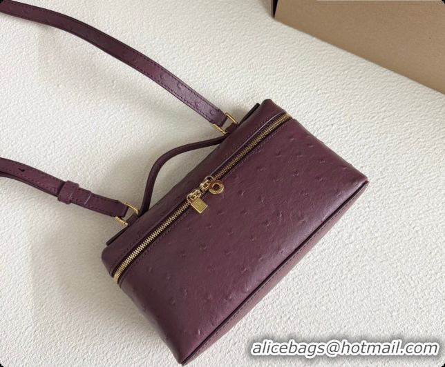 New Fashion Loro Piana LP Extra Pocket Pouch L19 in Ostrich Embossed Leather Burgundy/Gold 2026 FAI8393