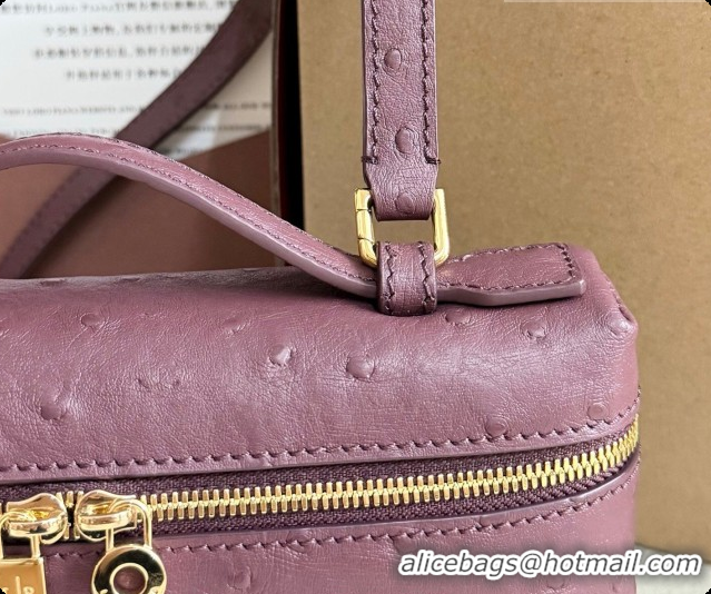 New Fashion Loro Piana LP Extra Pocket Pouch L19 in Ostrich Embossed Leather Burgundy/Gold 2026 FAI8393