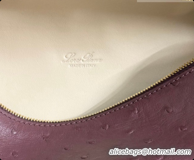 New Fashion Loro Piana LP Extra Pocket Pouch L19 in Ostrich Embossed Leather Burgundy/Gold 2026 FAI8393