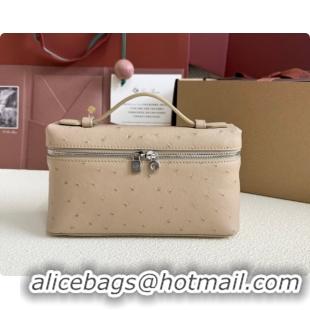 Loro Piana LP Extra Pocket Pouch L19 in Ostrich Embossed Leather Apricot/Silver 2026 FAI8393