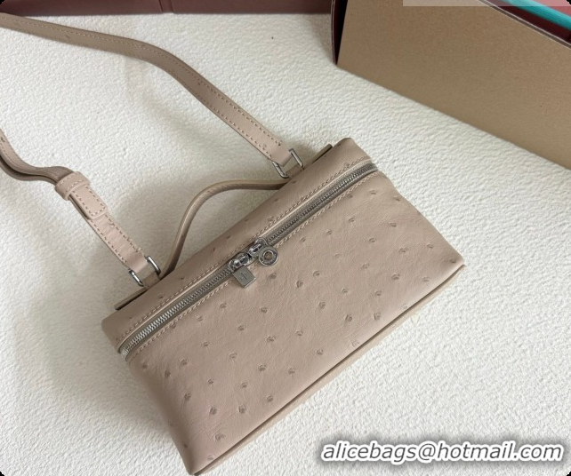 Loro Piana LP Extra Pocket Pouch L19 in Ostrich Embossed Leather Apricot/Silver 2026 FAI8393