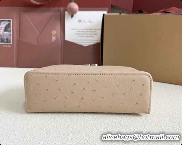 Loro Piana LP Extra Pocket Pouch L19 in Ostrich Embossed Leather Apricot/Silver 2026 FAI8393
