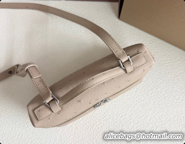 Loro Piana LP Extra Pocket Pouch L19 in Ostrich Embossed Leather Apricot/Silver 2026 FAI8393