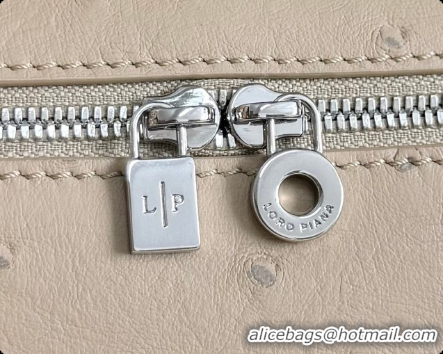 Loro Piana LP Extra Pocket Pouch L19 in Ostrich Embossed Leather Apricot/Silver 2026 FAI8393