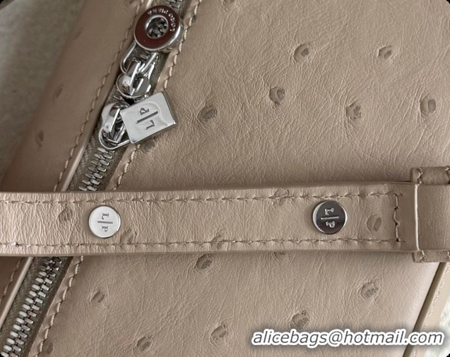 Loro Piana LP Extra Pocket Pouch L19 in Ostrich Embossed Leather Apricot/Silver 2026 FAI8393