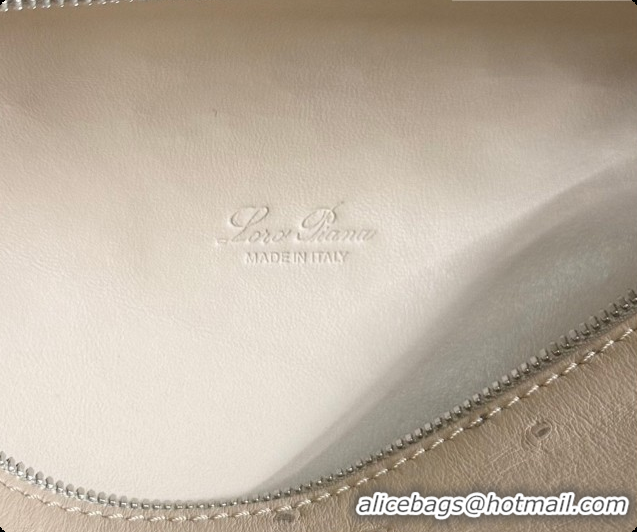 Loro Piana LP Extra Pocket Pouch L19 in Ostrich Embossed Leather Apricot/Silver 2026 FAI8393
