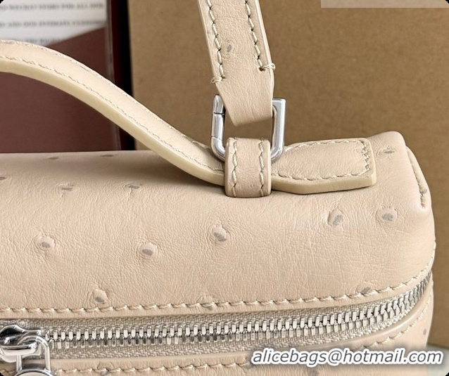 Loro Piana LP Extra Pocket Pouch L19 in Ostrich Embossed Leather Apricot/Silver 2026 FAI8393