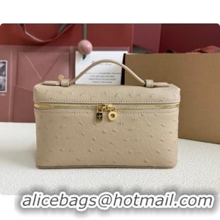Classic Loro Piana LP Extra Pocket Pouch L19 in Ostrich Embossed Leather Apricot/Gold 2026 FAI8393