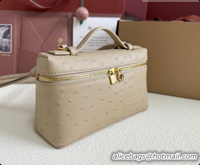 Classic Loro Piana LP Extra Pocket Pouch L19 in Ostrich Embossed Leather Apricot/Gold 2026 FAI8393