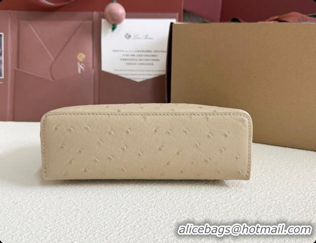 Classic Loro Piana LP Extra Pocket Pouch L19 in Ostrich Embossed Leather Apricot/Gold 2026 FAI8393