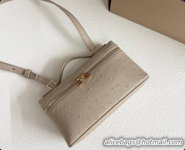 Classic Loro Piana LP Extra Pocket Pouch L19 in Ostrich Embossed Leather Apricot/Gold 2026 FAI8393