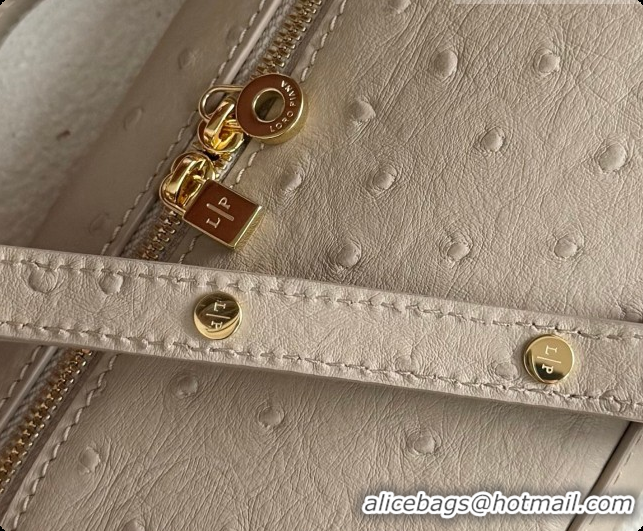 Classic Loro Piana LP Extra Pocket Pouch L19 in Ostrich Embossed Leather Apricot/Gold 2026 FAI8393